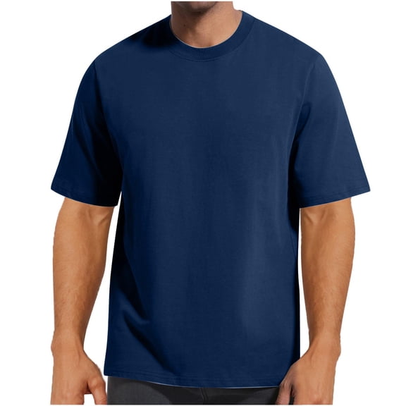Men's Cotton Crewneck T-Shirts Short Sleeve Plain Tee Moisture Wicking Casual Tshirts Solid Color