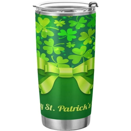 

Green St Shamrock Ribbon Insulated Tumbler with Lid and Straw Spring St Patrick s Day Travel Mug Stainless Steel Vacuum Double Walled Drinking Cup Keeps Drinks Cold & Hot Water Bottle for Travel Coff