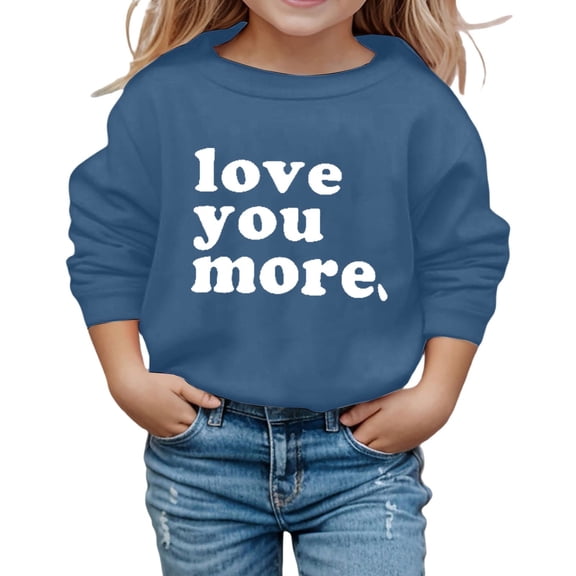 XUELUO Little Girls Sweatshirts "Love You More" Letter Print Long Sleeve Pullover Tops Romantic Spring Wear Cute Pullover Clothes