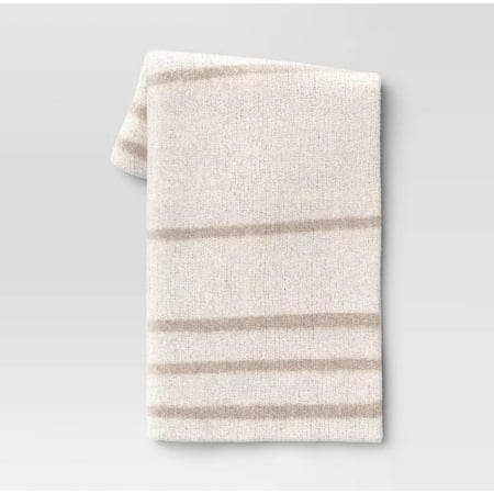 Cozy Feathery Knit Border Striped Throw Blanket Beige/Ivory - Threshold™
