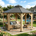 thumbnail image 2 of Clouddwell 13' x 13' Octagonal Wood Gazebo with Hardtop Roof, Outdoor Patio Gazebo Pavilion for Backyard, Garden, Deck & Poolside, 2 of 8