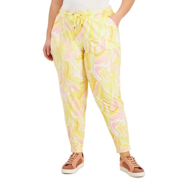 ID Ideology Women's Whirl Print Joggers Yellow Size 3X