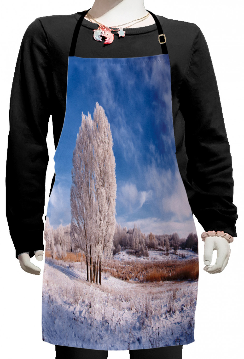 Nature Kids Apron, Winter Landscape with Snowy Foliage and Tree Icy ...