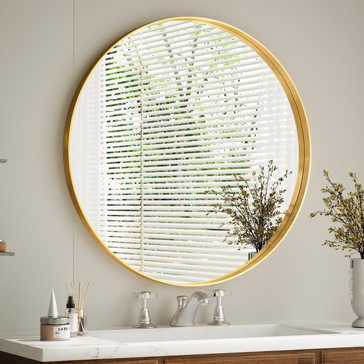 Anyrose 30" Round Bathroom Mirror Deep Frame Wall Vanity Mirror,Gold