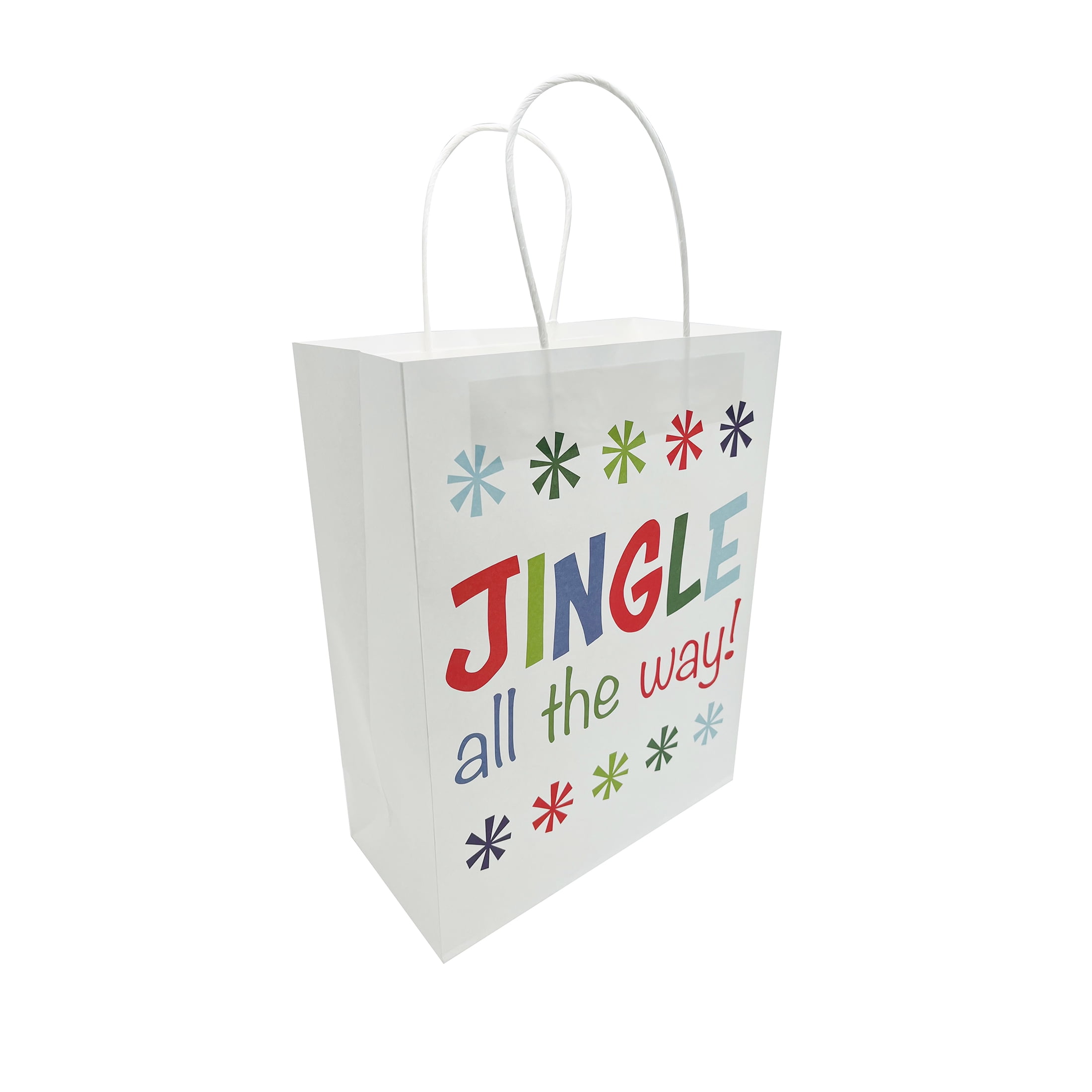 Holiday Time Christmas Gift Paper Bag, White Jingle, Large, 10x5x13in