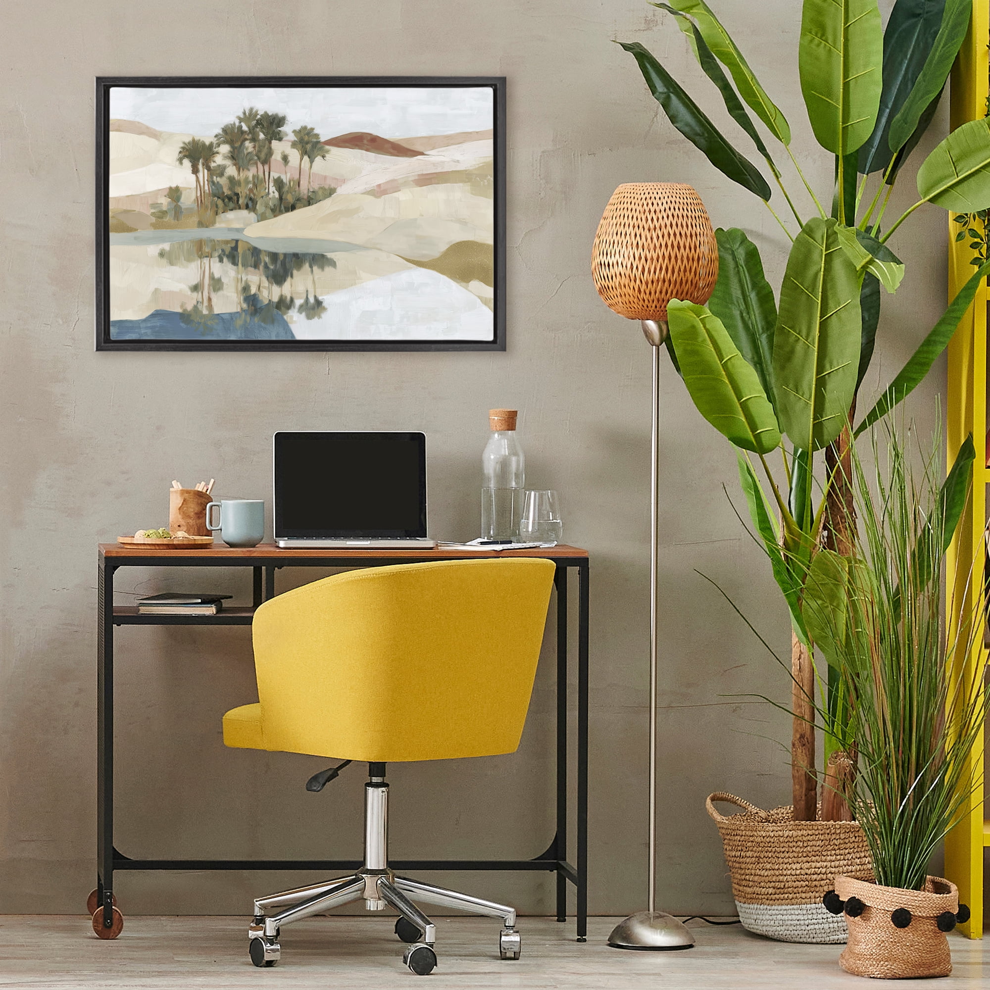 Stupell Industries Desert Oasis with Palm Reflection Black Framed Floater Canvas Wall Art, design by Chromatic Storm Studio