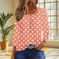 thumbnail image 3 of Scyoekwg 3/4 Length Sleeve Womens Tops Crew Neck Polka Dots T-Shirt Button Three Quarter Length Dressy Blouses (Orange,XXL), 3 of 7