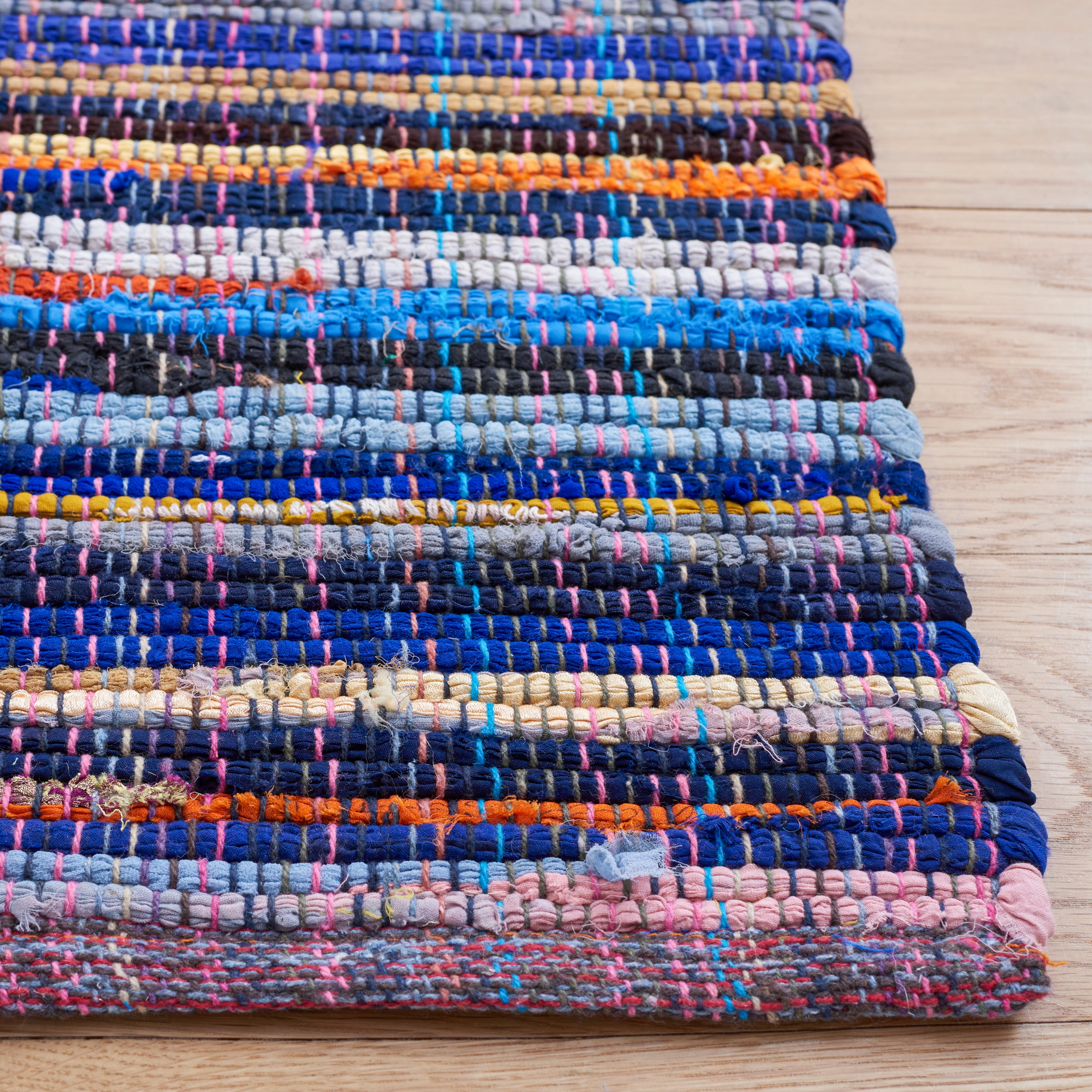 SAFAVIEH Rag Petar Striped Cotton Area Rug, Blue/Multi, 5' x 8'