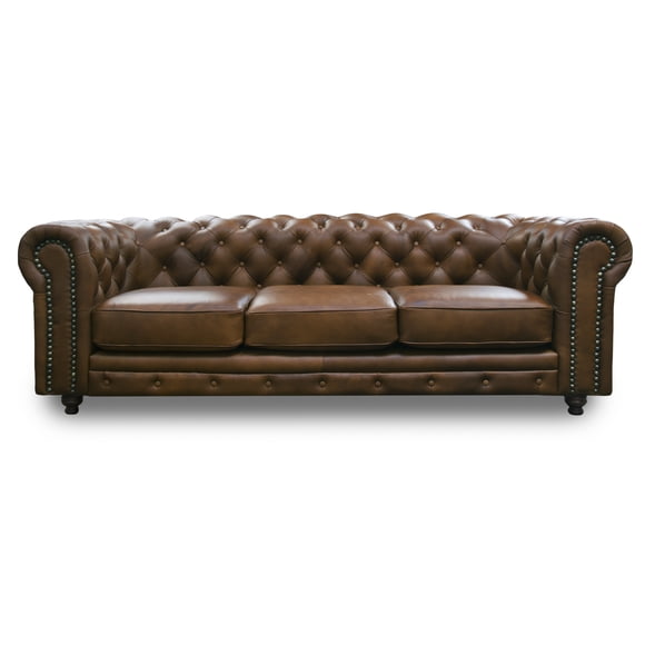 Sofá 100% de Piel Genuina ConfortoPiel Chesterfield Caramelo