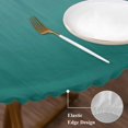thumbnail image 3 of Teal Green Ombre Round Tablecloth, Fitted Table Cover with Elastic for 45"-54" Round Tables, Contemporary Gradient Abstract Art Table Cloth Outdoor Indoor Dinning Party Waterproof Tablecloths, 3 of 7