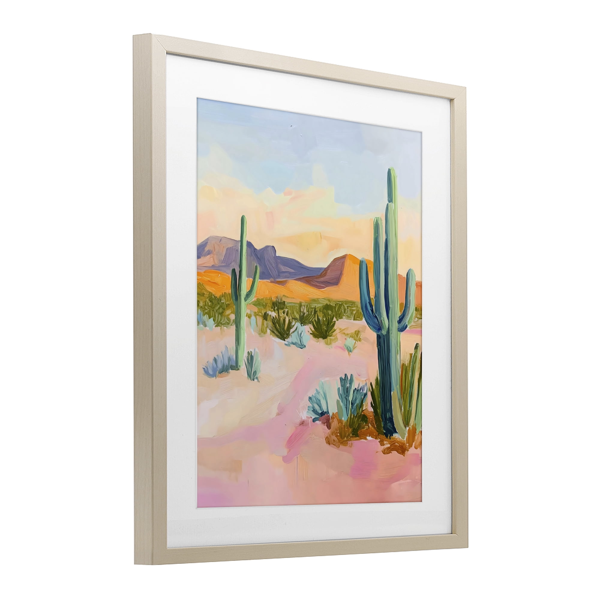 Stupell Industries Cactus Desert with Soft Sunset Birch Framed Print Under Glass, design by The Prints Vibe