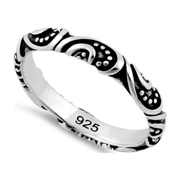 925 Sterling Silver Oxidized Platinum Plated Bali Band Women Valentines Day Gifts Ring