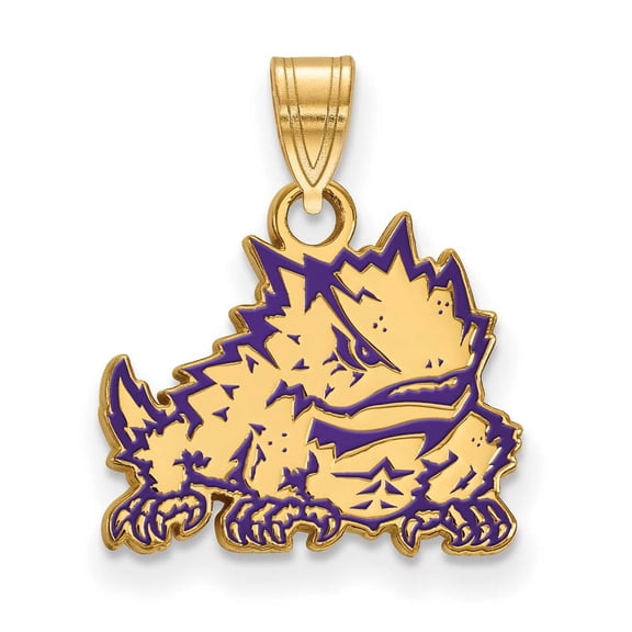 Sterling Silver w/ 14K Yellow Gold-Plated LogoArt Official Licensed Collegiate Texas Christian University (TCU) Small Enamel Pendant