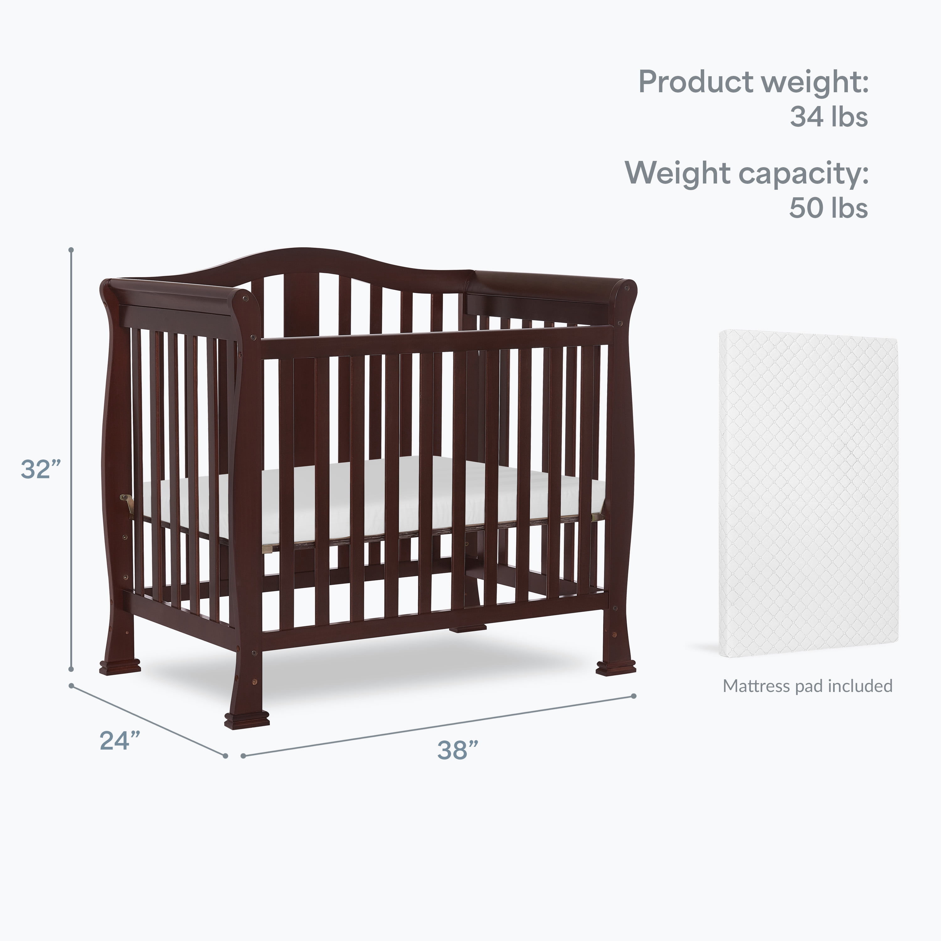 Dream On Me Naples 4-in-1 Convertible Mini Crib, Espresso