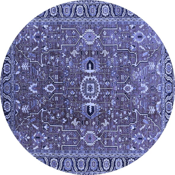 Ahgly Company Machine Washable Indoor Round Oriental Blue Traditional Area Rugs, 4' Round