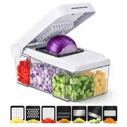 OVENTE 7-in-1 Vegetable Chopper and Mandoline Slicer, White MD71W | With 7 Interchangeable Blades and Safety Gloves, Multifunctional Kitchen Gadget for Fruit, Onion, Potato, Cucumber & More