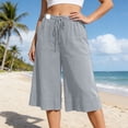 thumbnail image 2 of LIIPEE Womens Pants Casual Solid Color Cropped Wide-Leg Elastic Band Culottes Ladies Mid Waist Loose Soft Daily Breathable Comfortable Beach Pants,XL, 2 of 4
