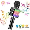 Wireless Bluetooth Karaoke Microphone, 4-in-1 Portable Handheld Mic Speaker Player Recorder with Controllable LED Lights, Adjustable Remix FM Radio for Christmas, Birthday, Home Party and More(Black)