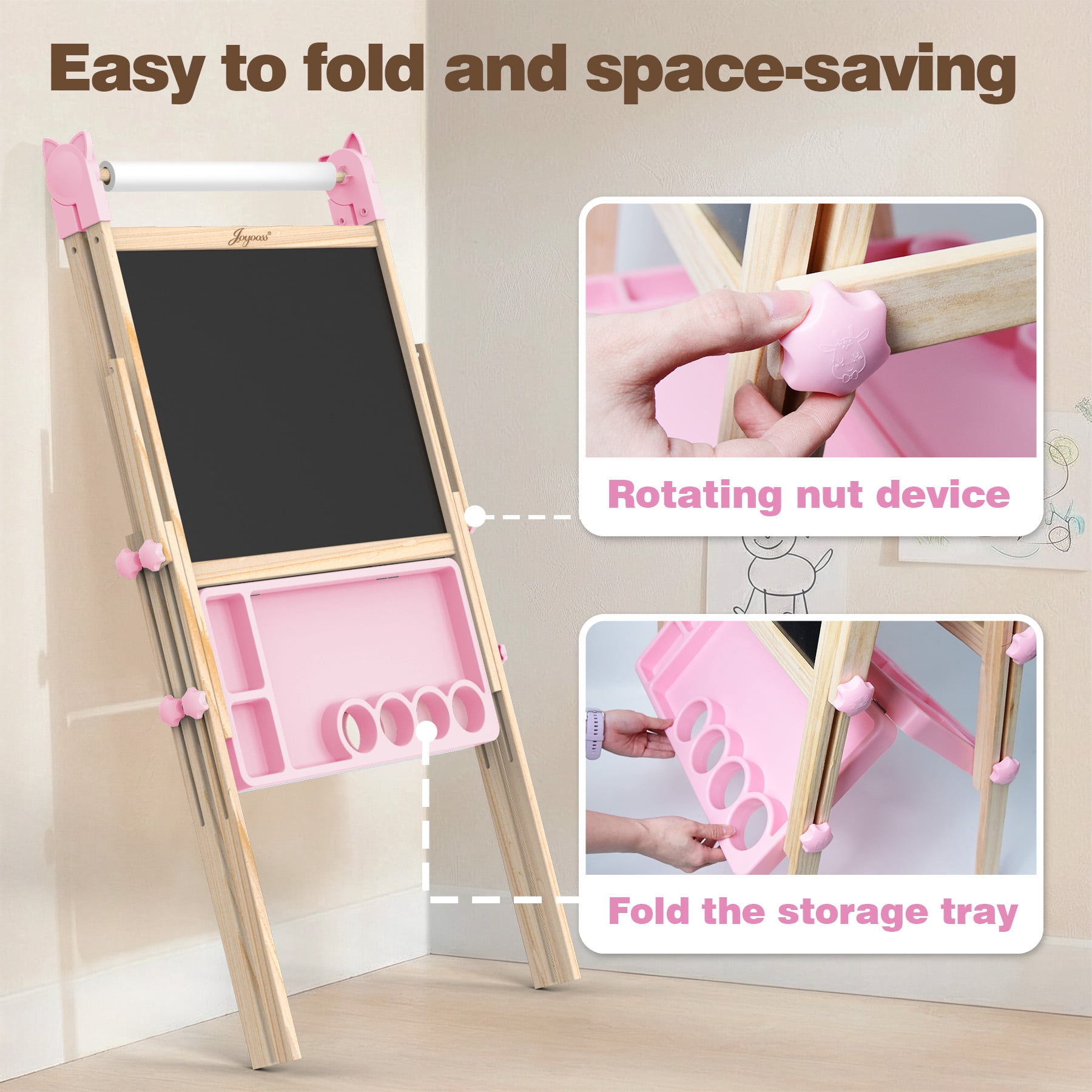 JOYOOSS Easel for Kids Ages 4-8 Easels for Toddlers Art Kids Easel Age 8-12 Wooden Drawing Easels Double-Sided Magnetic Whiteboard Chalkboard with Paper Roll for Kid Dry Erase Board P