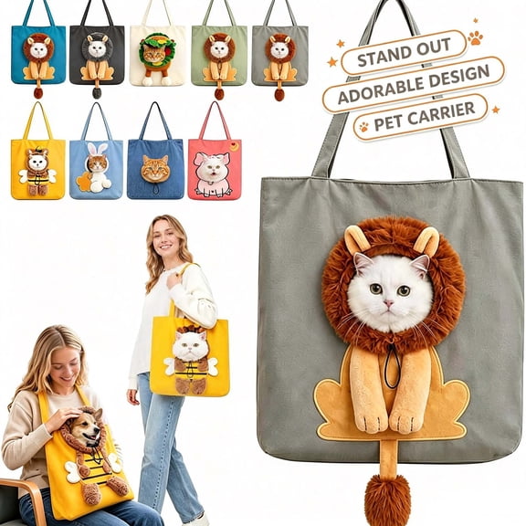 Lion Shaped Cat Carrier Bag, Portable Pet Carrying Bag for Small Dogs and Cats, Lion _ Gray