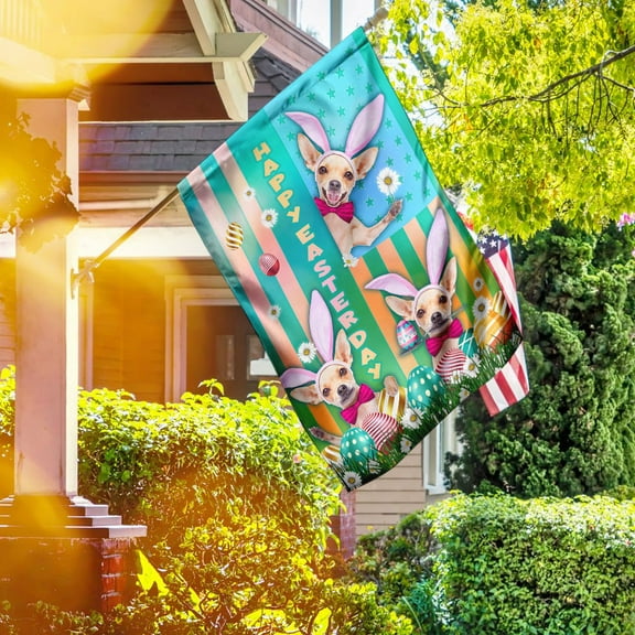 FLAGWIX Here Comes The Bunny Easter Chihuahua Flag, Outdoor Easter Decoration - House Flag (29.5" x 39.5")