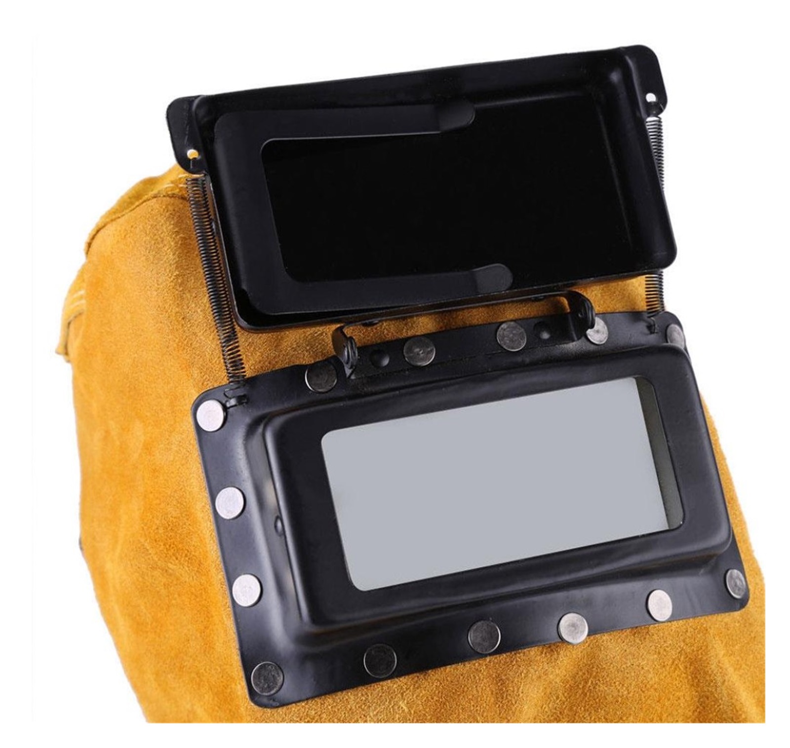 Protect Welder Mask Yellow Grinding Leather Hood Convenient Welding Helmet -15°-65° Filter Lens Head-Mounted Sparkproof ,Great Choice