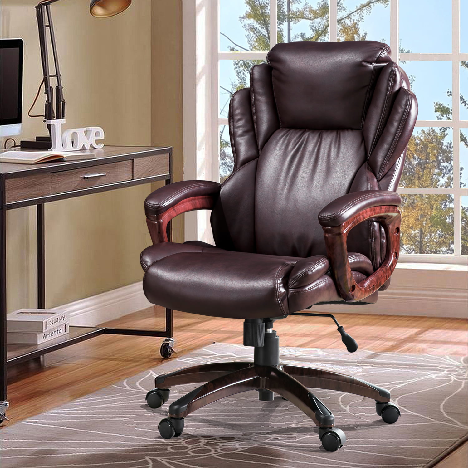 Details about   High Back Office Chair with Leather Padded Seat Computer Chairs with Armrests 