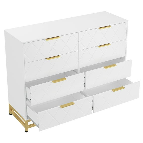 Zzistar 8 Drawer Dresser with Metal Handles,Modern Wood Chest of Drawers,Sturdy Metal-Framed Bedroom Furniture with Deep Drawers,Anti-Tipping Device, for Closet Hallway,Office, Living Room
