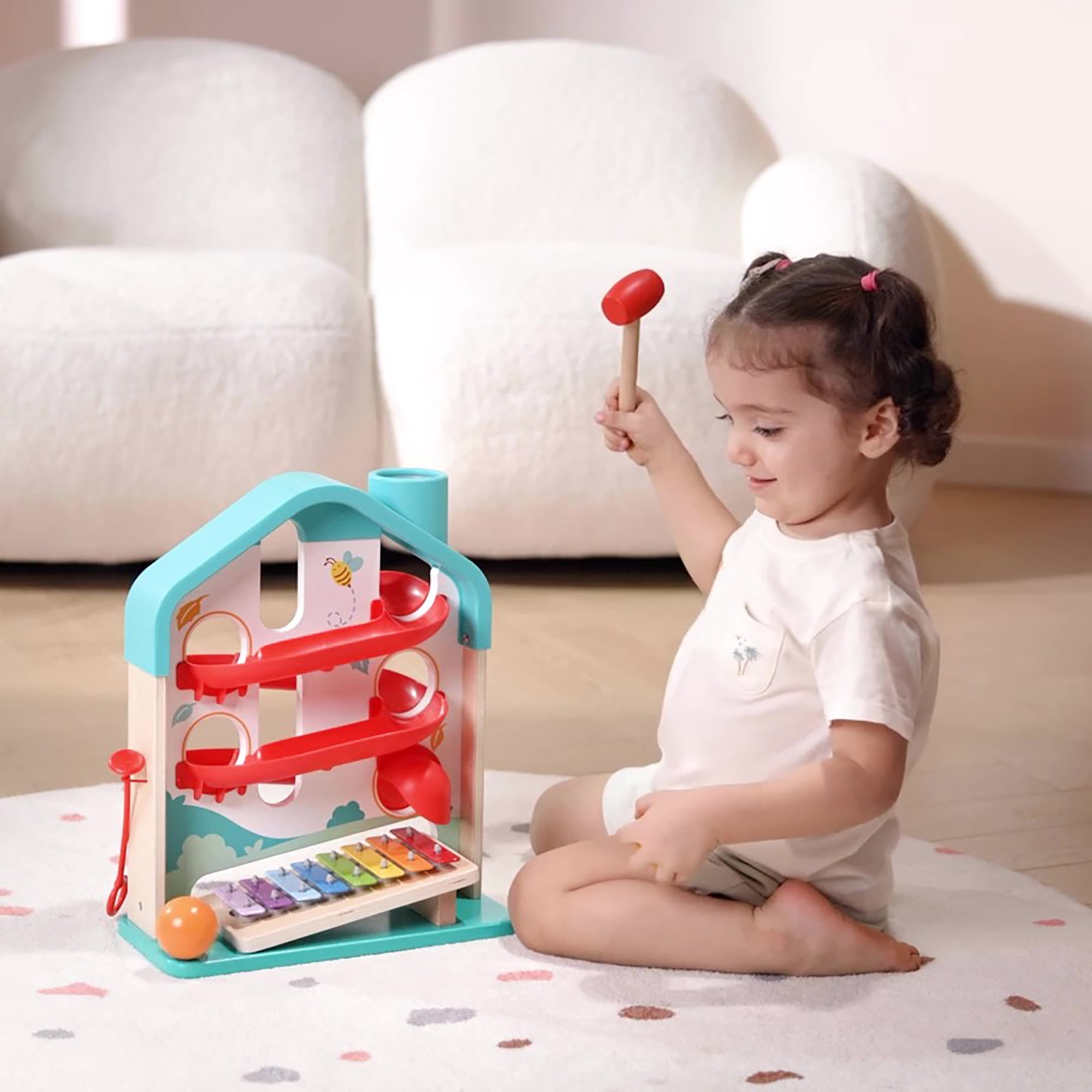 Hape: Melody Mansion Ball Run - Colorful Wooden Toy With Removable Xylophone Musical Instrument, Hands On Ball & Sounds Toy, Baby-Toddler-Kids Ages 1+