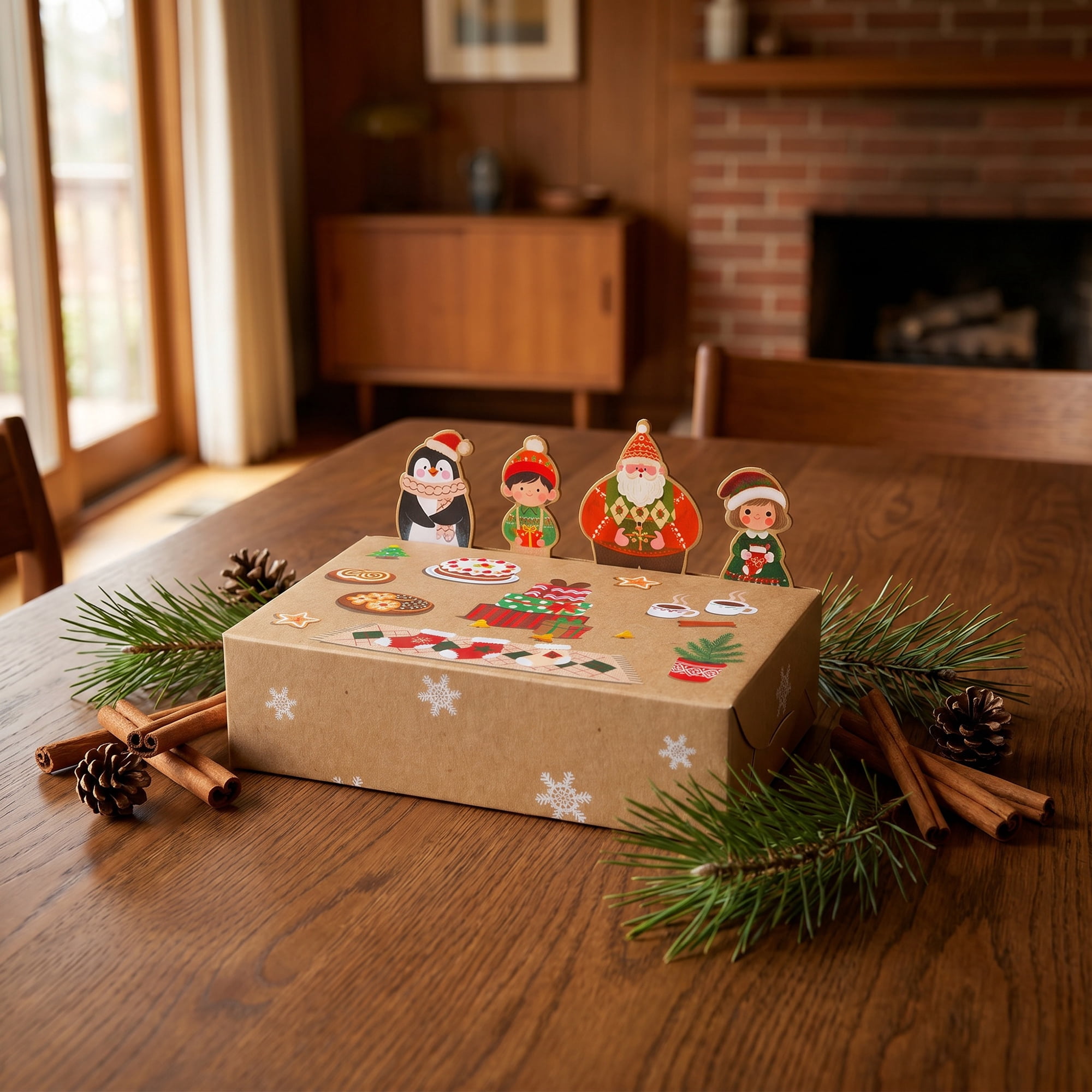 Unique Bargains Gift Box Featuring A Cartoon Christmas Pattern For Holiday Gifting Brown