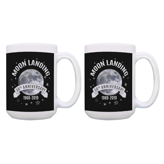 ThisWear Outer Space Mug First Moon Landing 50th Anniversary Mug 2 Pack 15oz Coffee Mugs Multi