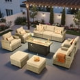 thumbnail image 2 of Ovios 10-Piece Outdoor Patio Furniture Set All-Weather Wicker Conversation Set with 54" Propane Fire Pit Table & Ottomans, Beige, 2 of 9