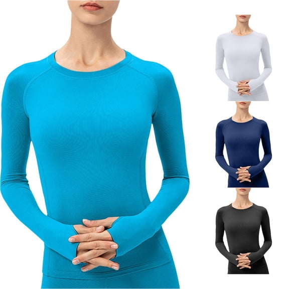 SHUNSUI Women's Sports Shirt Long Sleeve Running Shirt Thermal Autumn Winter Pullover Tops Training Fitness Long Sleeve Shirts with Thumb Holes for Sports Running Fitness Thermal Tops for Women Long