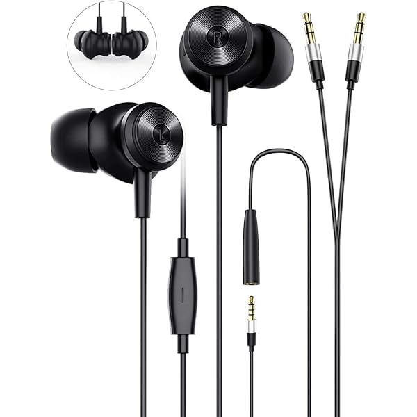 wonima11 Wired Earphones Earbud Headphones with Microphone, Li Wired Earphones in-Ear Earbuds Headphones with Extended 3.5mm Y-Splitter for PC, Laptops, Gaming, Online Meetings