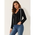 thumbnail image 4 of Unique Bargains Veste de Motard Décontractée à Manches Longues avec Capuche en Tricot pour Femme XS, 4 of 4