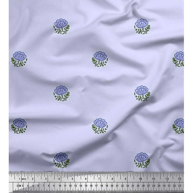 Soimoi Polyester Crepe Fabric Leaves & Floral Block Printed Craft Fabric by The Yard 42 Inch Wide