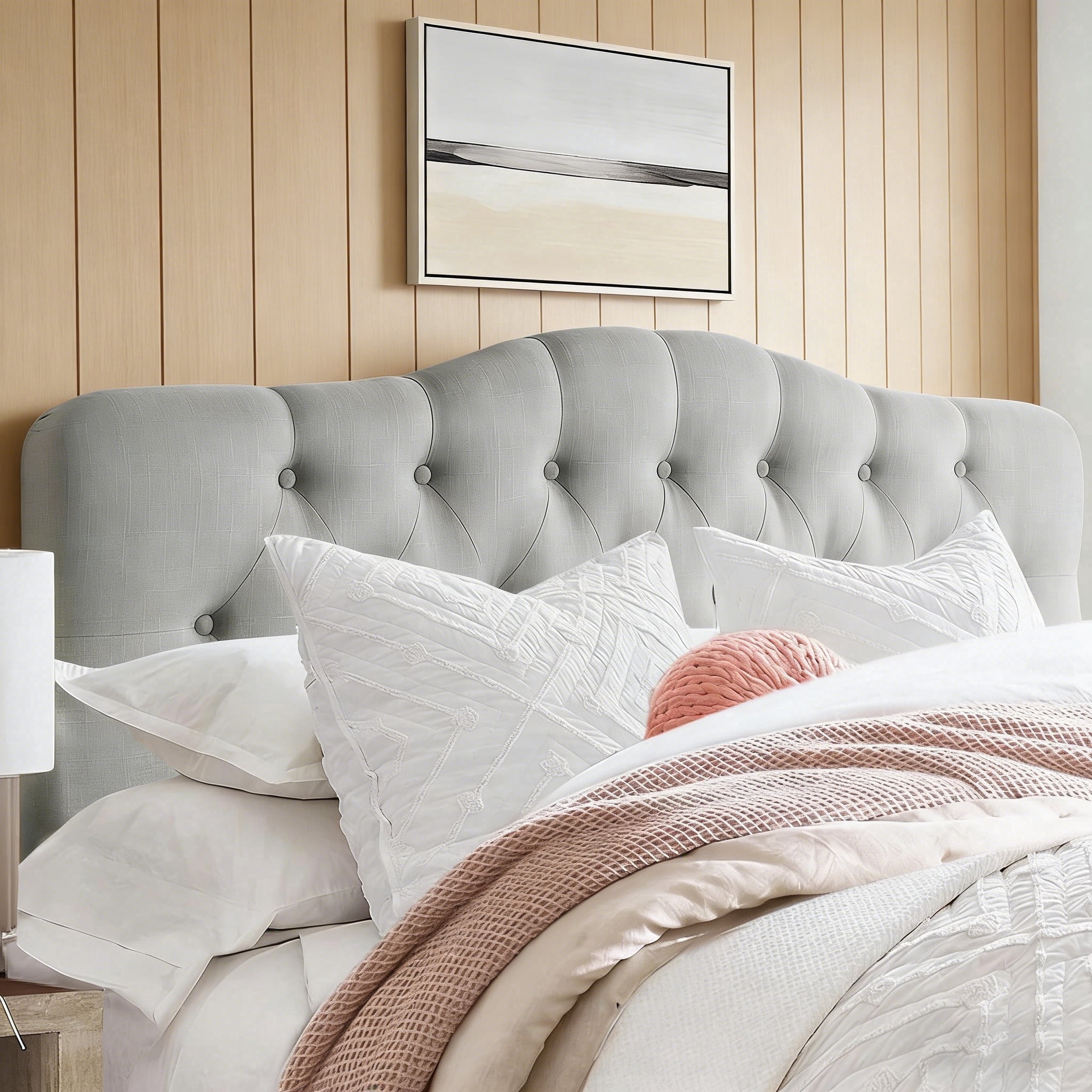 Shengchao Trade Tufted Upholstered Headboard Full Size, Sturdy and Durable Solid Wood headboard, Fabric Headboard Adjustable Height from 34” to 51”, Modern Button Diamond Design Head Board, Gray