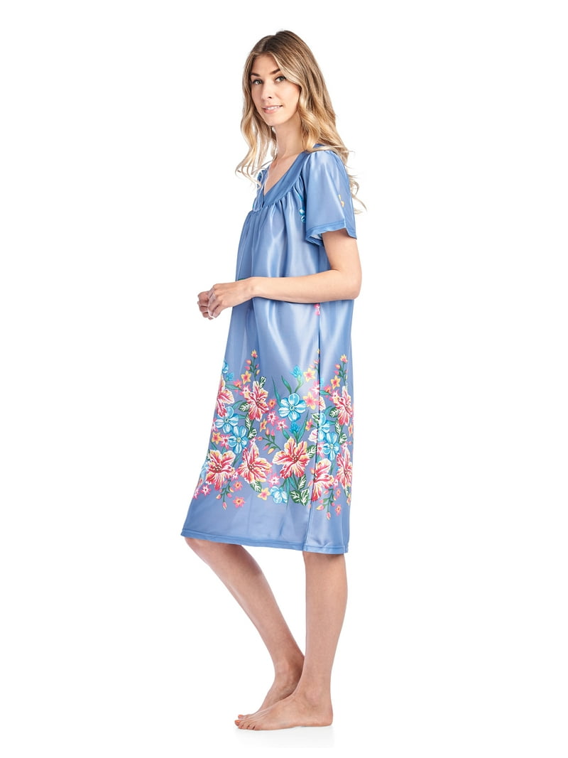 Casual Nights Women's Short Sleeve Muumuu Lounger Dress - Denim