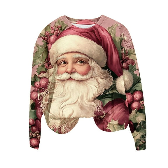 Hvot&aat Womens Santa Claus Christmas Sweatshirt Long Sleeve Crewneck Funny Xmas Sweater