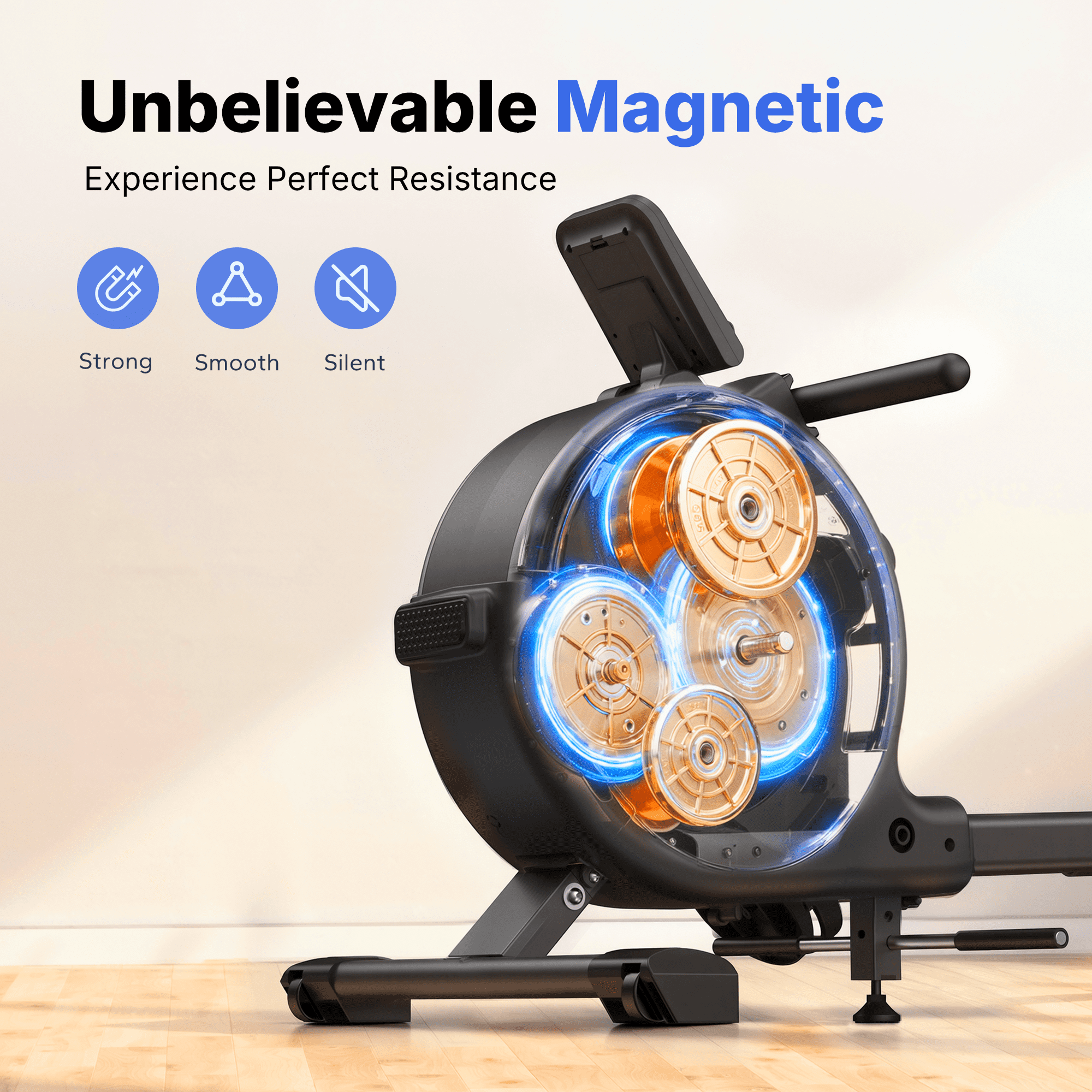 MERACH Magnetic Rowing Machine 350lbs Weight Capacity, 16 Levels of Quiet Resistance, Bluetooth Rowing Machine for Home Workout