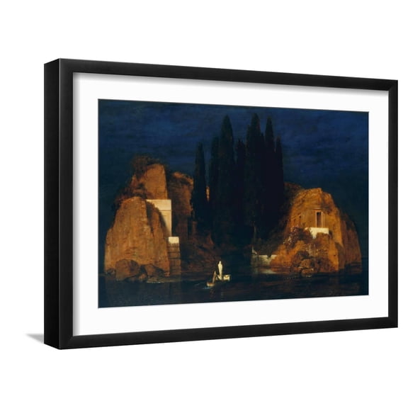 Art.com Island of the Dead, by Arnold Bocklin, 1880, Swiss Romantic/Symbolist Painting, Oil on Wood. A Drap Art Print by Everett - Art, Black Frame Wall Art, 23" x 17"