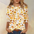 thumbnail image 2 of Women's Floral Print Casual Blouse Lightweight Summer Tops with 3/4 Sleeves and Round Neckline Vibrant Colors, 2 of 5