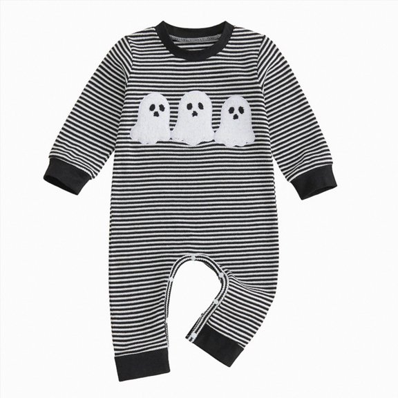 Wonitaaizi Baby Halloween Outfit Newborn Boy Pumpkin Jumpsuit Long Sleeve Fall Winter Clothes(0-3 Months,Black)