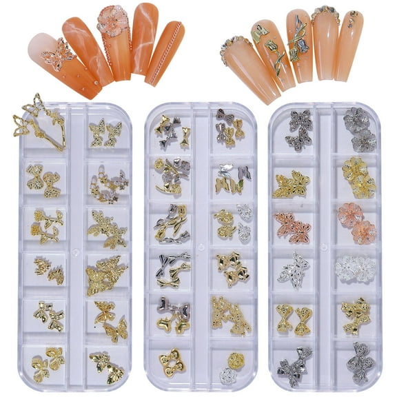 dianhelloya Nail Art Supplies Nail Art Decor Mixed Styles Three-dimensional Shining Sparkling DIY 12 Grids Luxury Manicure Butterfly Ornament Nail Salon Supply