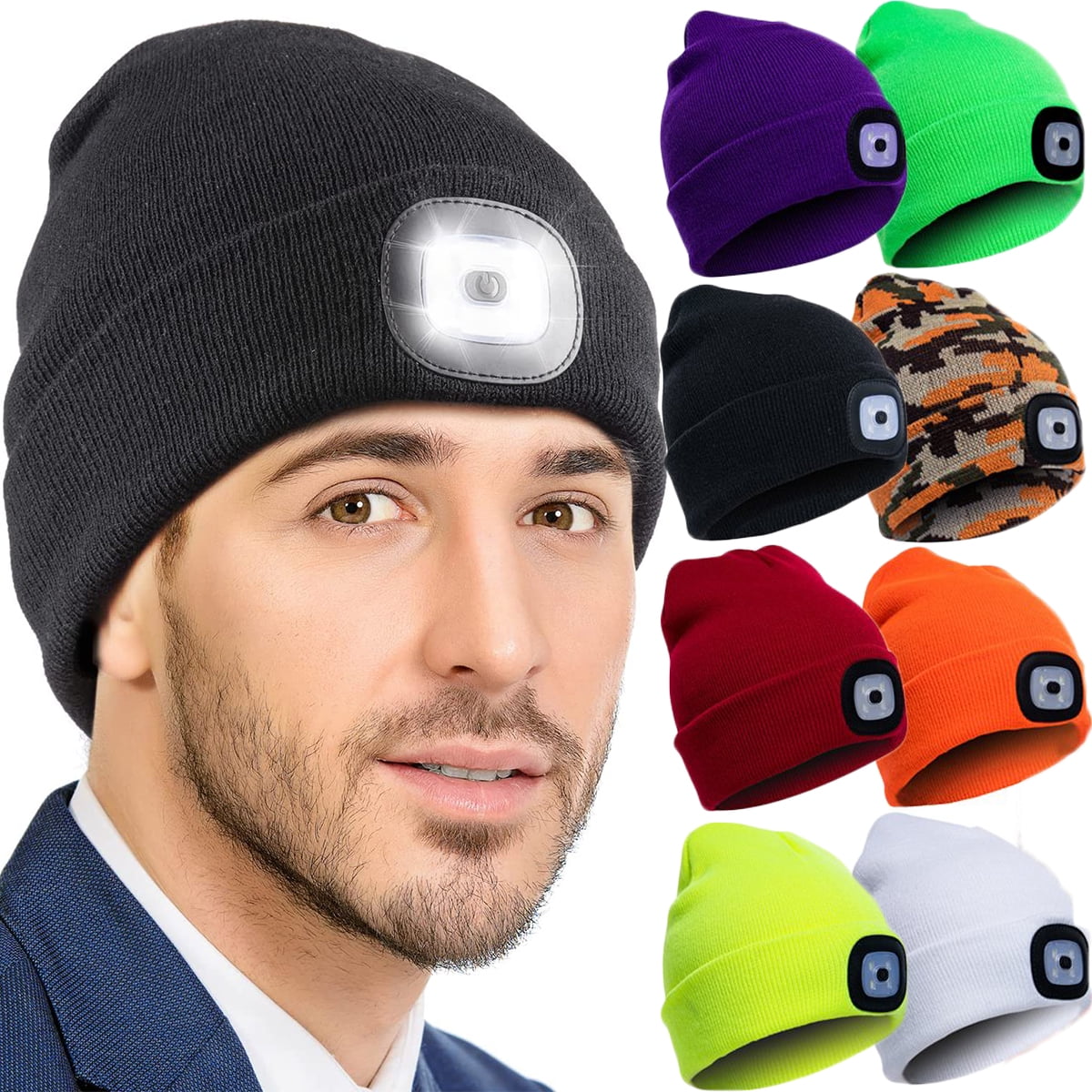 LED Beanie Hat with Light, Unisex Rechargeable LED Headlamp Hat, Warm Knit  Hat, Head Light for Outdoor Dog Walking,Gifts for Men Women Dad 