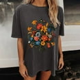 thumbnail image 6 of T Shirts for Women Women's Floral Pattern Short Sleeved Round Neck Drop Shoulder Sleeve T-Shirt Top, 6 of 6