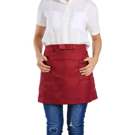 

GuaLeg Solid Colors Half Length Polyerter Apron Unisex Bowknot Type With Pockets For Waiter Waitress Womens Aprons Unisex Apron