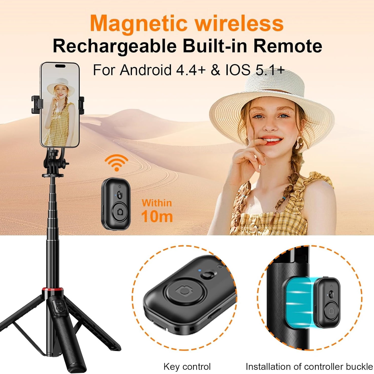 Magnetic Selfie Stick Tripod with Wireless Remote ,Fill Light,All-in-One Phone Tripod Extendable Phone Stand Tripod