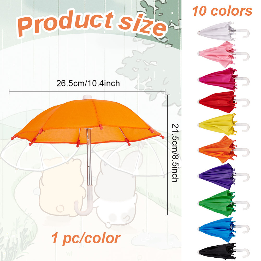 10Pcs 10 Colors Mini Polyester Umbrella Stainless Steel & Plastic Umbrella Making Supplies for DIY Dolls Accessories Mixed Color 215x60x19mm