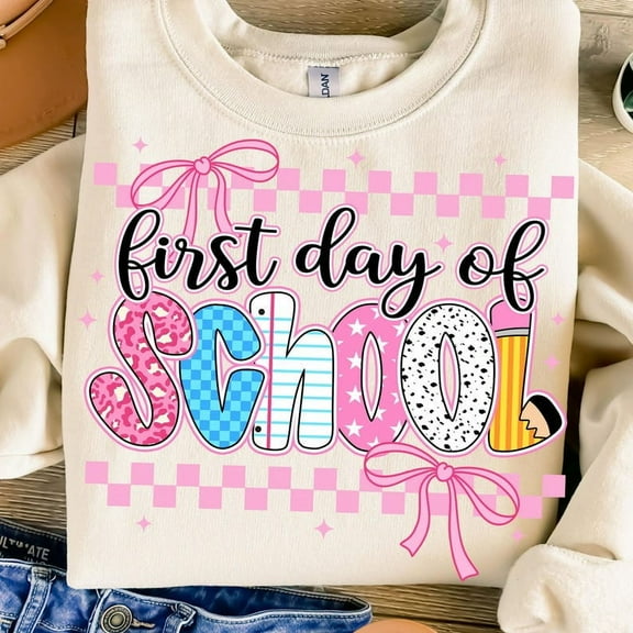 Coquette First Day of School Shirt, Preppy Back to School Shirt for Teachers and Students Sweatshirt, Cute Pink Bow School Shirt for Pre-K to 5th Grade